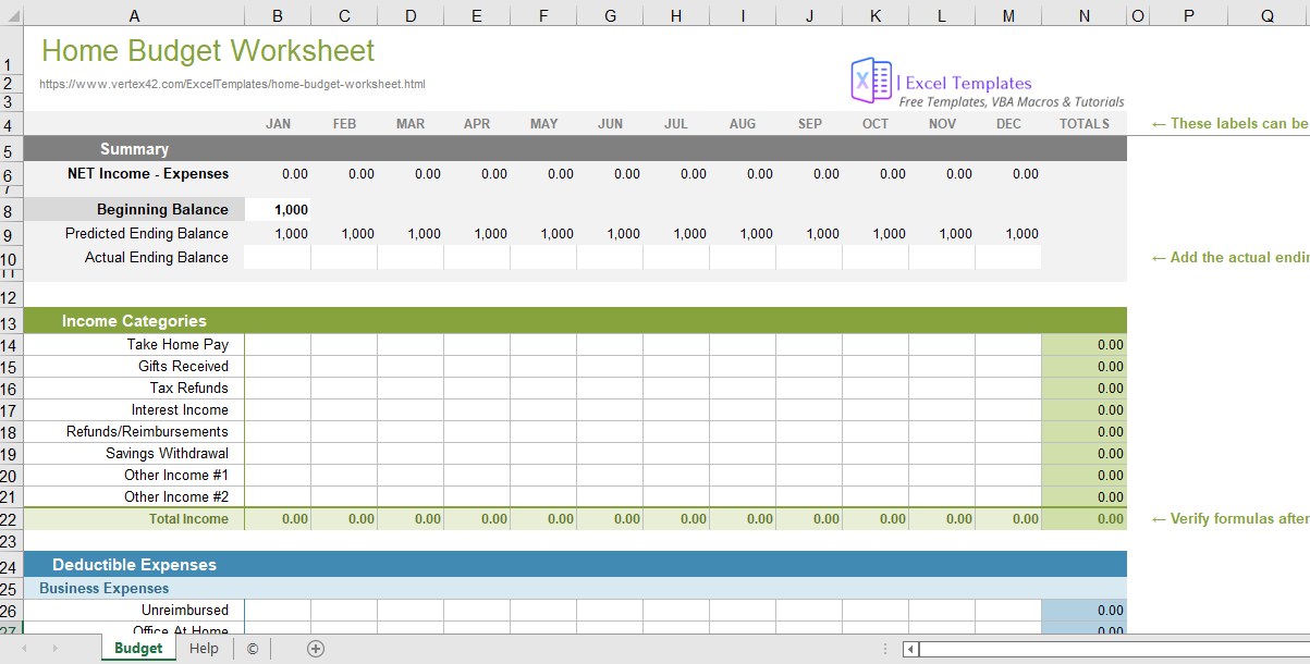 Home Budget Worksheet