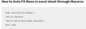 Excel macro to Auto fit row