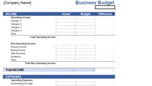Business Budget excel template
