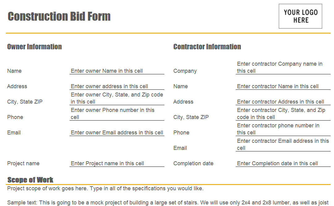 Construction-bid-form