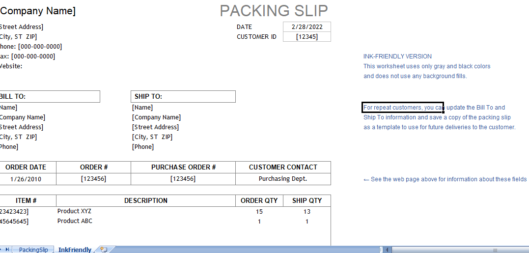 packing slip