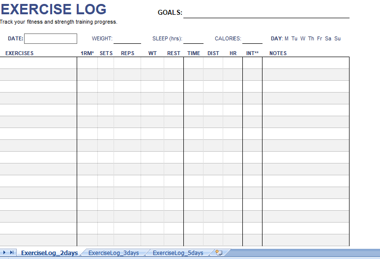 daily exercise log