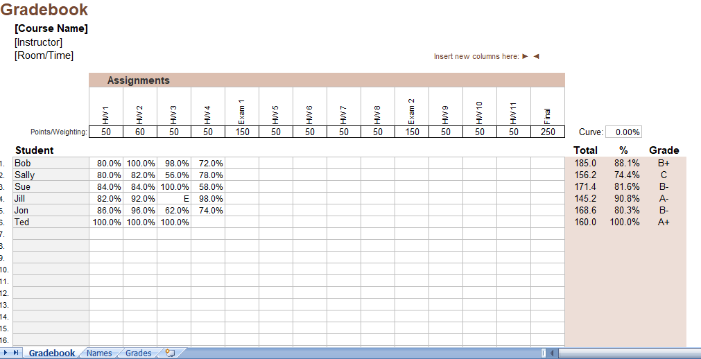 gradebook template