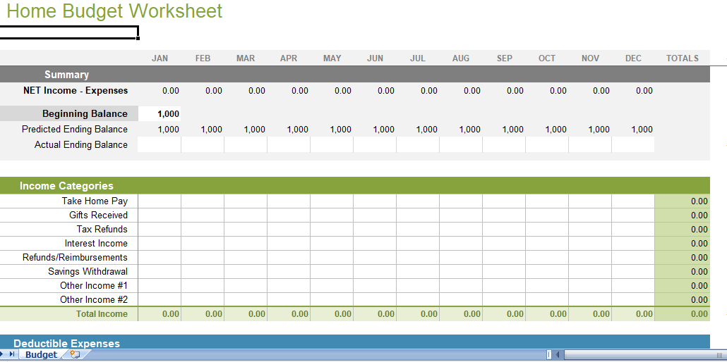 home budget worksheet