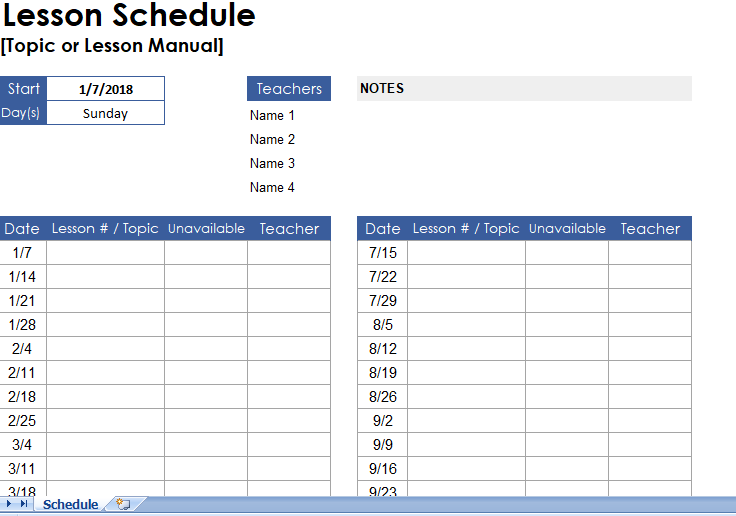 Lesson schedule