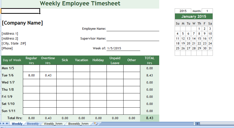 weekly employee timesheet