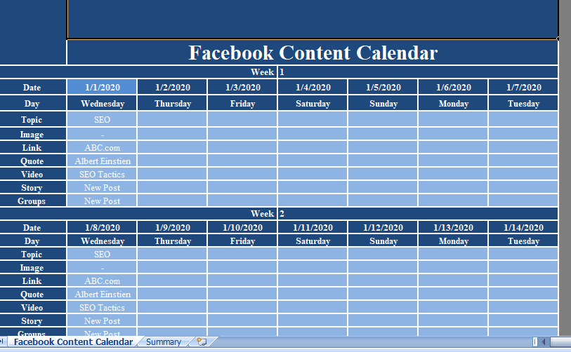 Facebook-Content-Calendar-Excel-Template