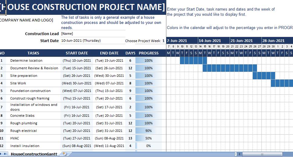 House Construction Gantt Chart
