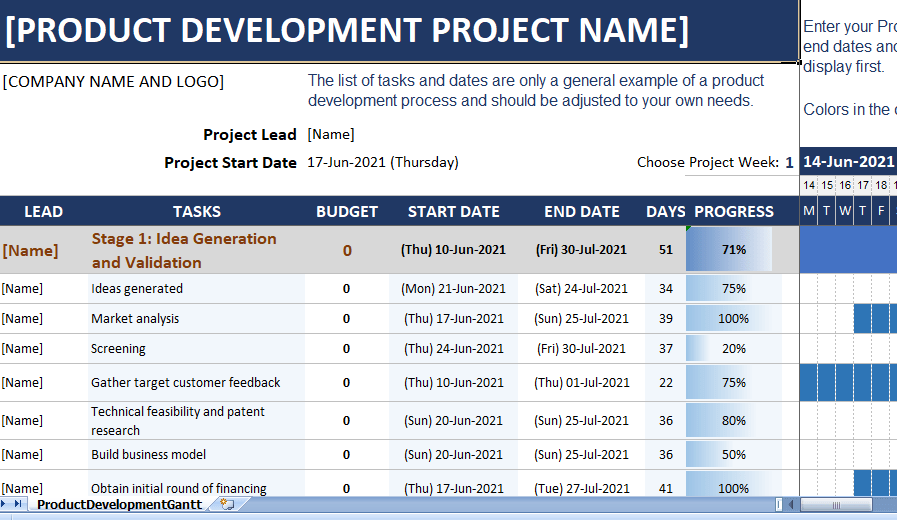 Product Development Gantt Chart