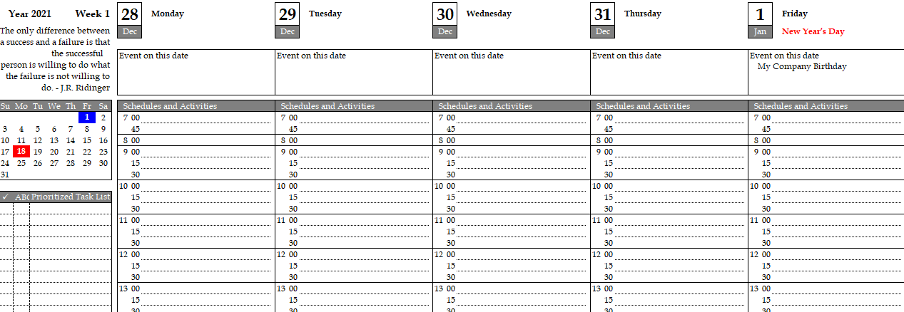 hourly planner with to do list