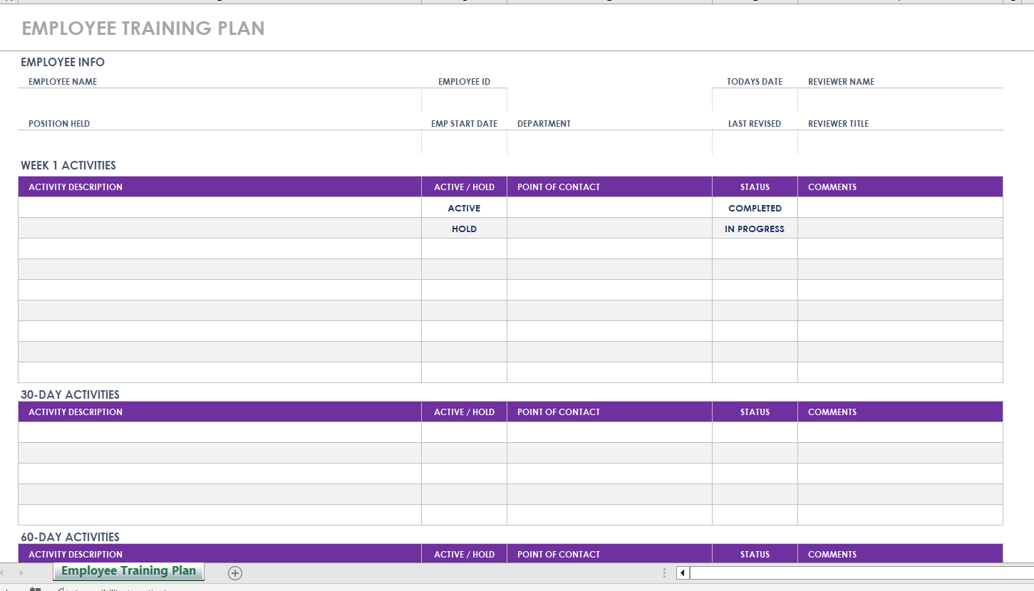 Employee training plan template in excel