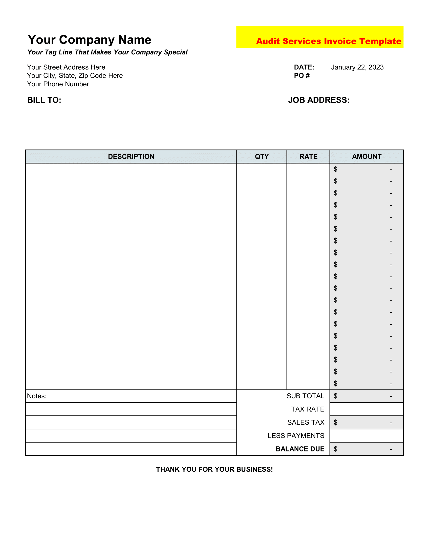 Audit Services Invoice Template in Excel