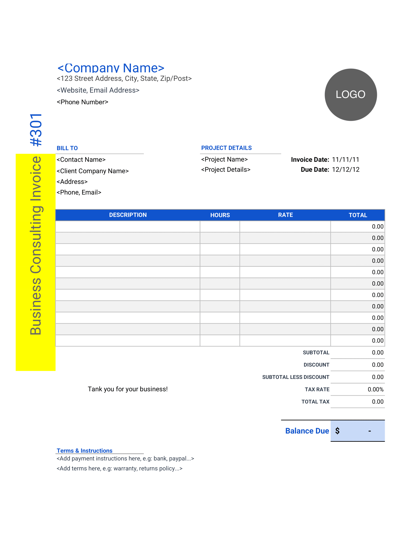 Business Consulting Invoice format in Excel