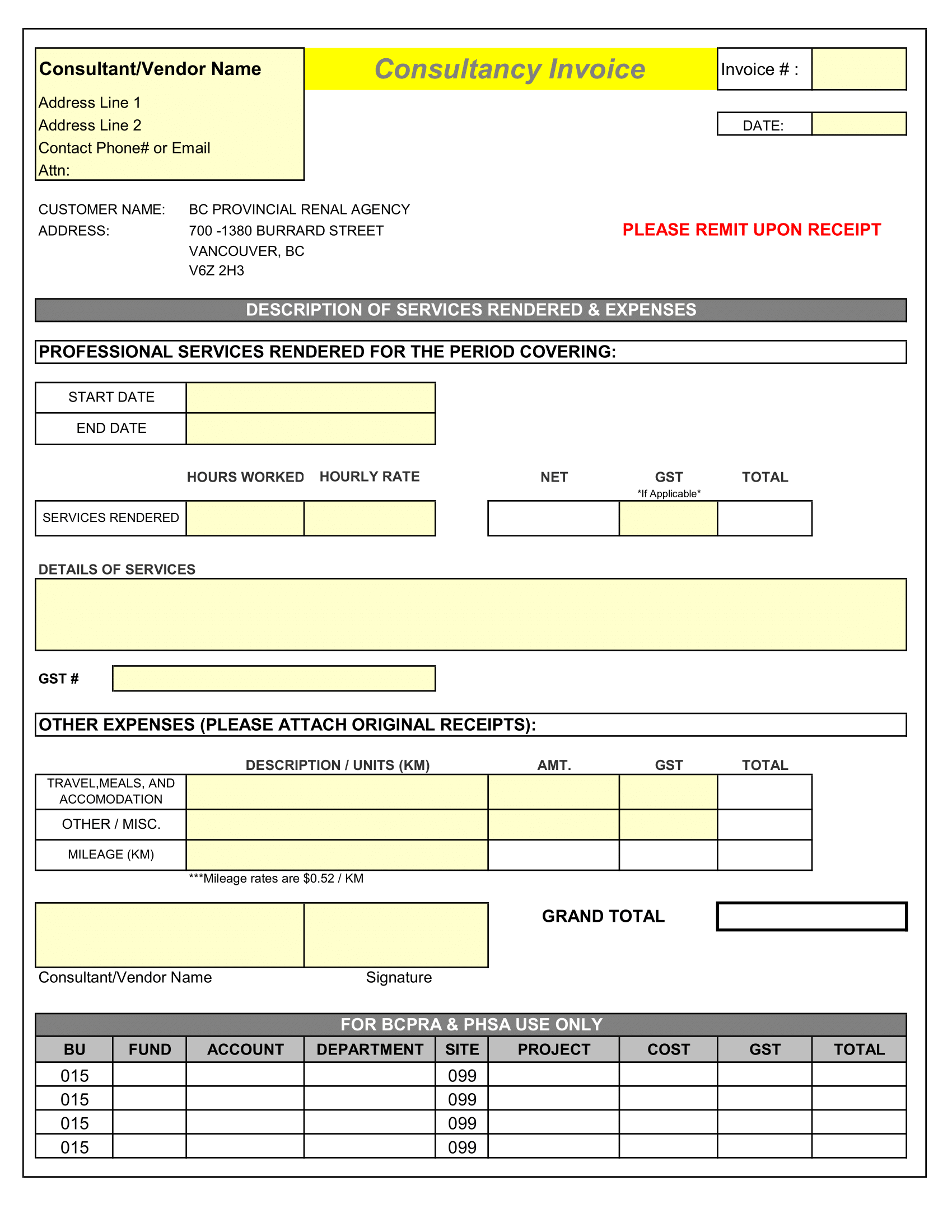 Consultancy Invoice Format in Excel Sheet