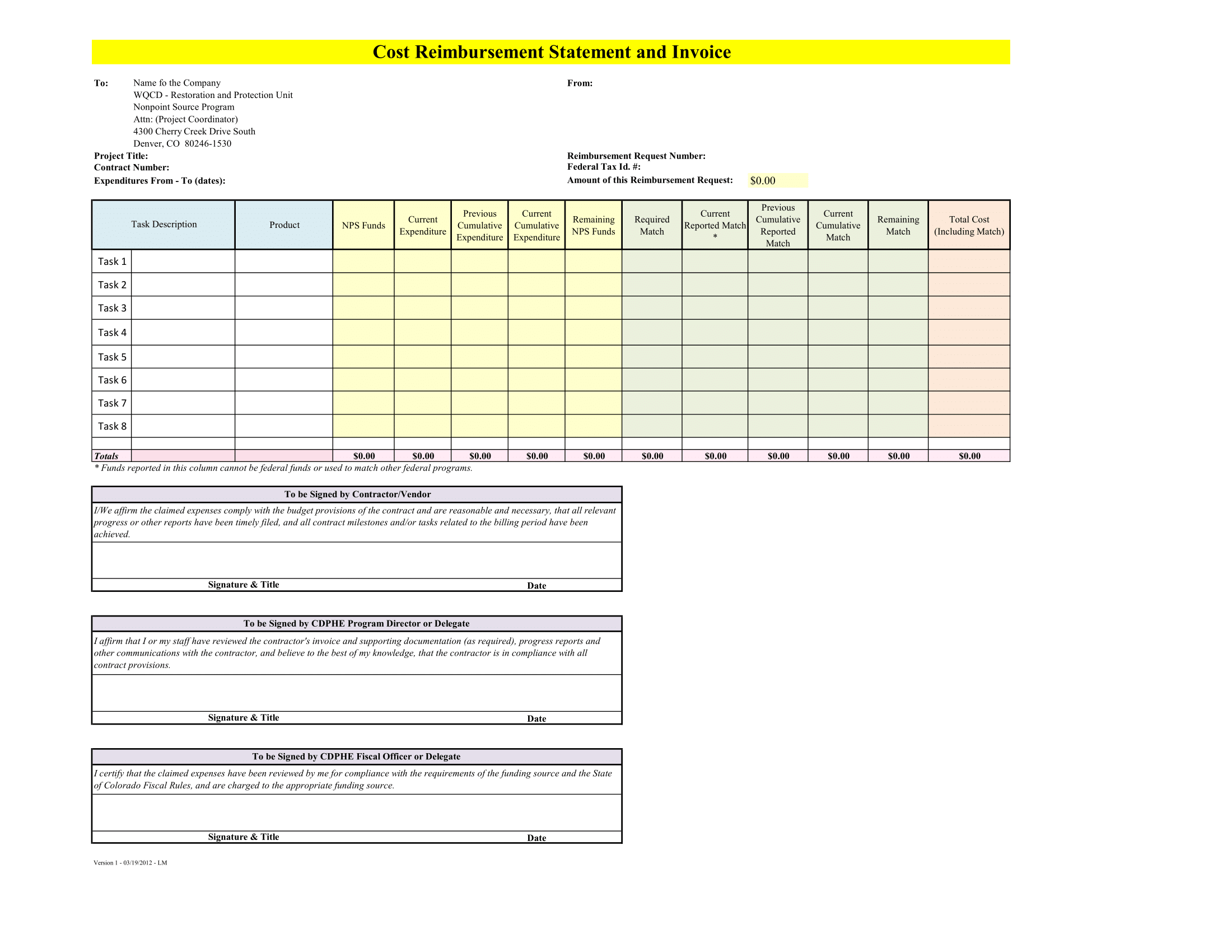 Cost reimbursement and Invoice format