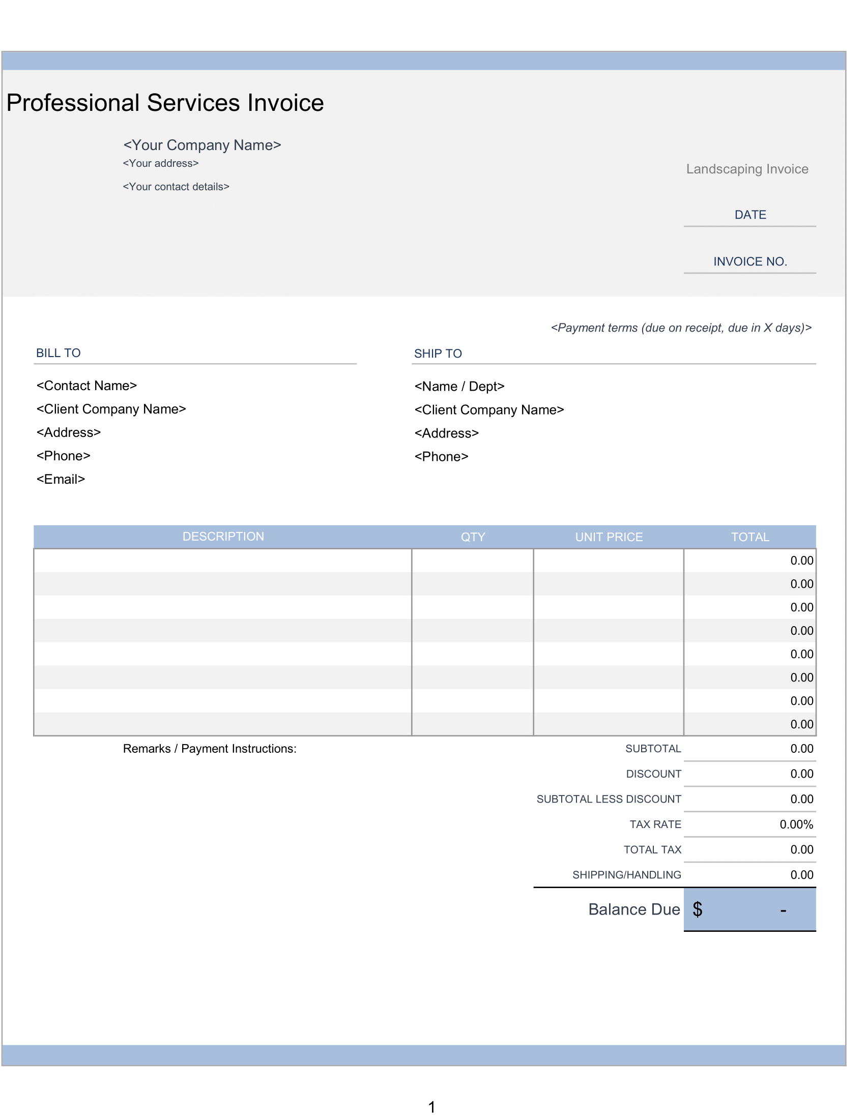 Professional Service Invoice