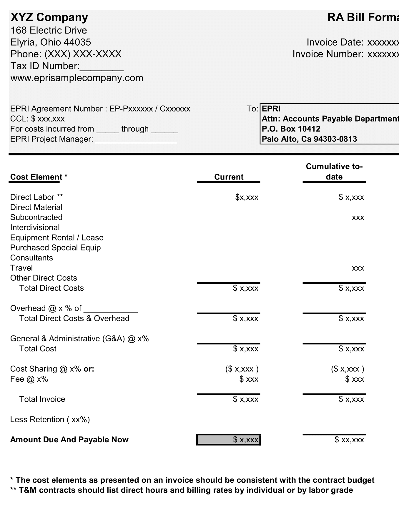RA Bill Format