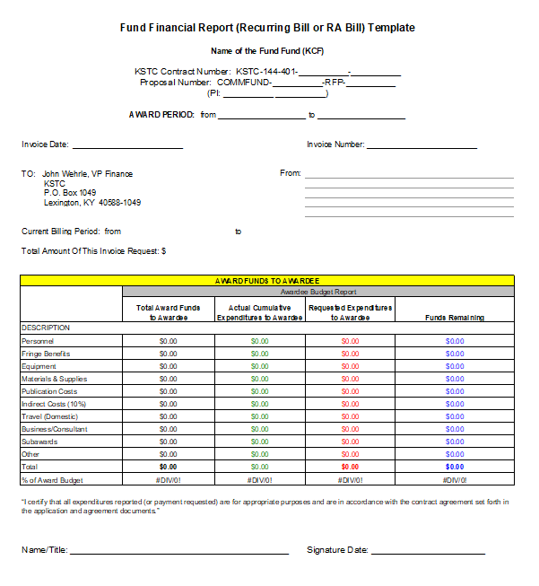 Recurring Bill (RA Bill) Template