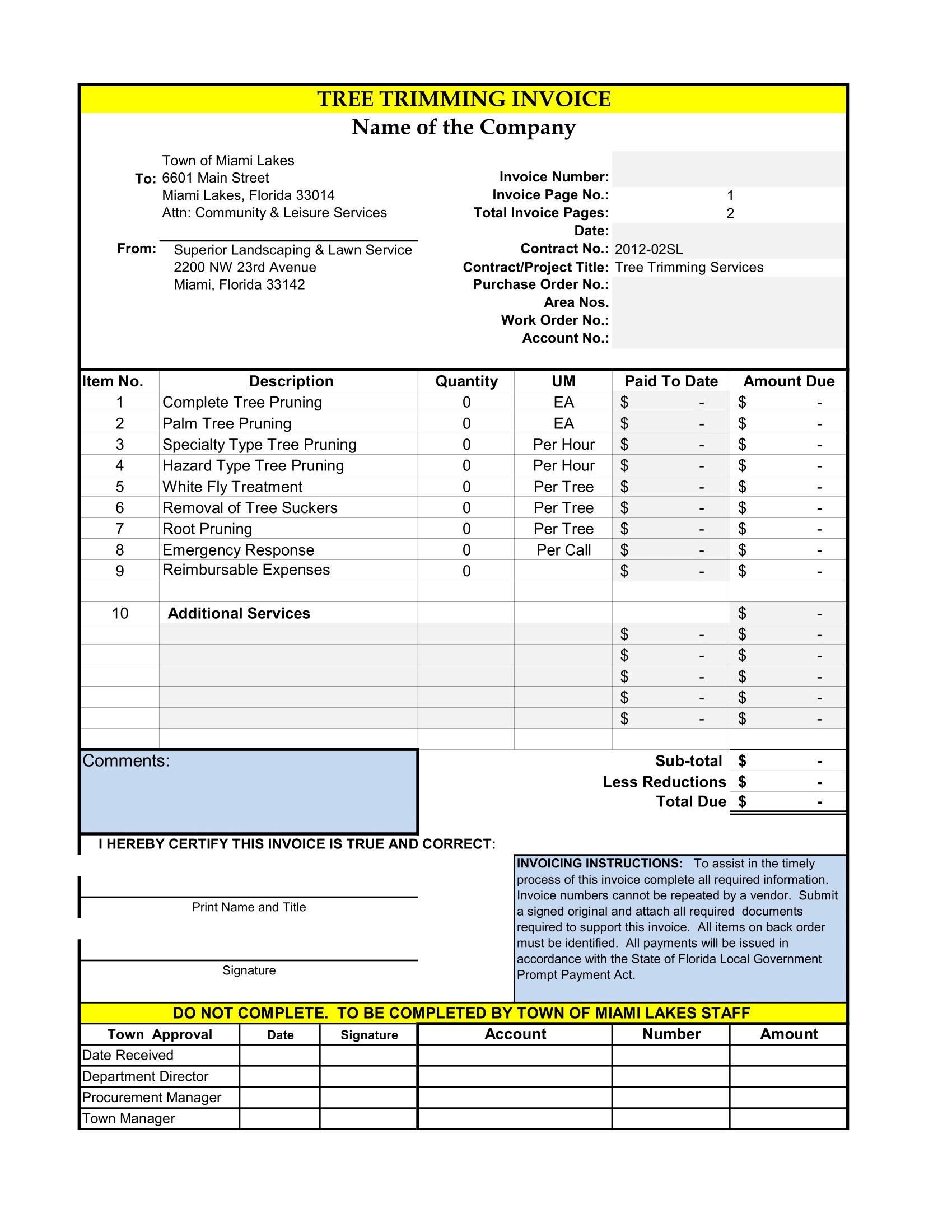Tree Trimming Invoice Format
