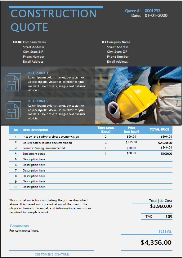 Construction Quote Template
