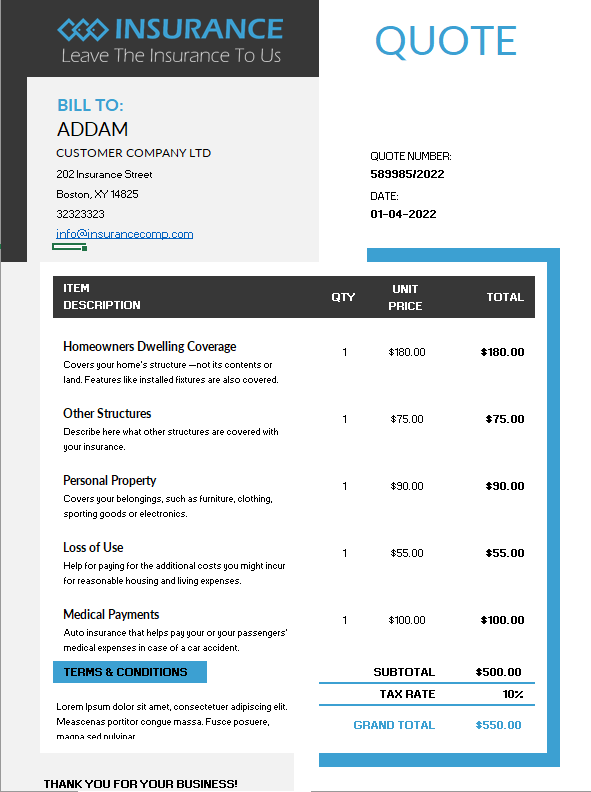 Insurance Quote Template